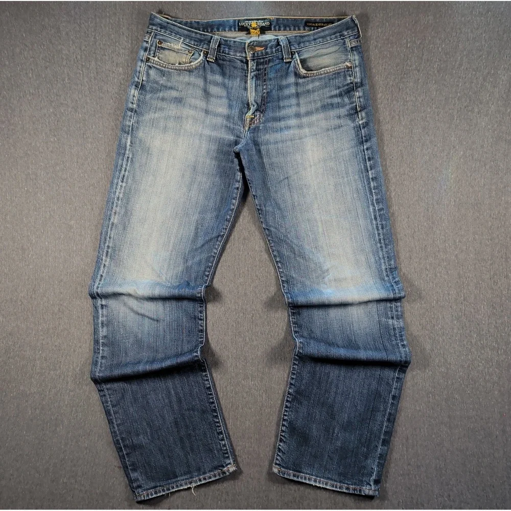 LUCKY Jeans 361 Vintage Straight Distressed Faded Dark Wash Men's 36X33 Grunge